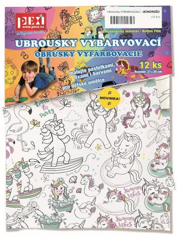 Omalovánky - Vybarvovací ubrousky - Jednorožci 12ks